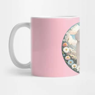 White Doodle Dog In A Field Of Spring Flowers Mug